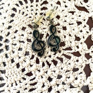Vintage Black Treble Clef Earrings